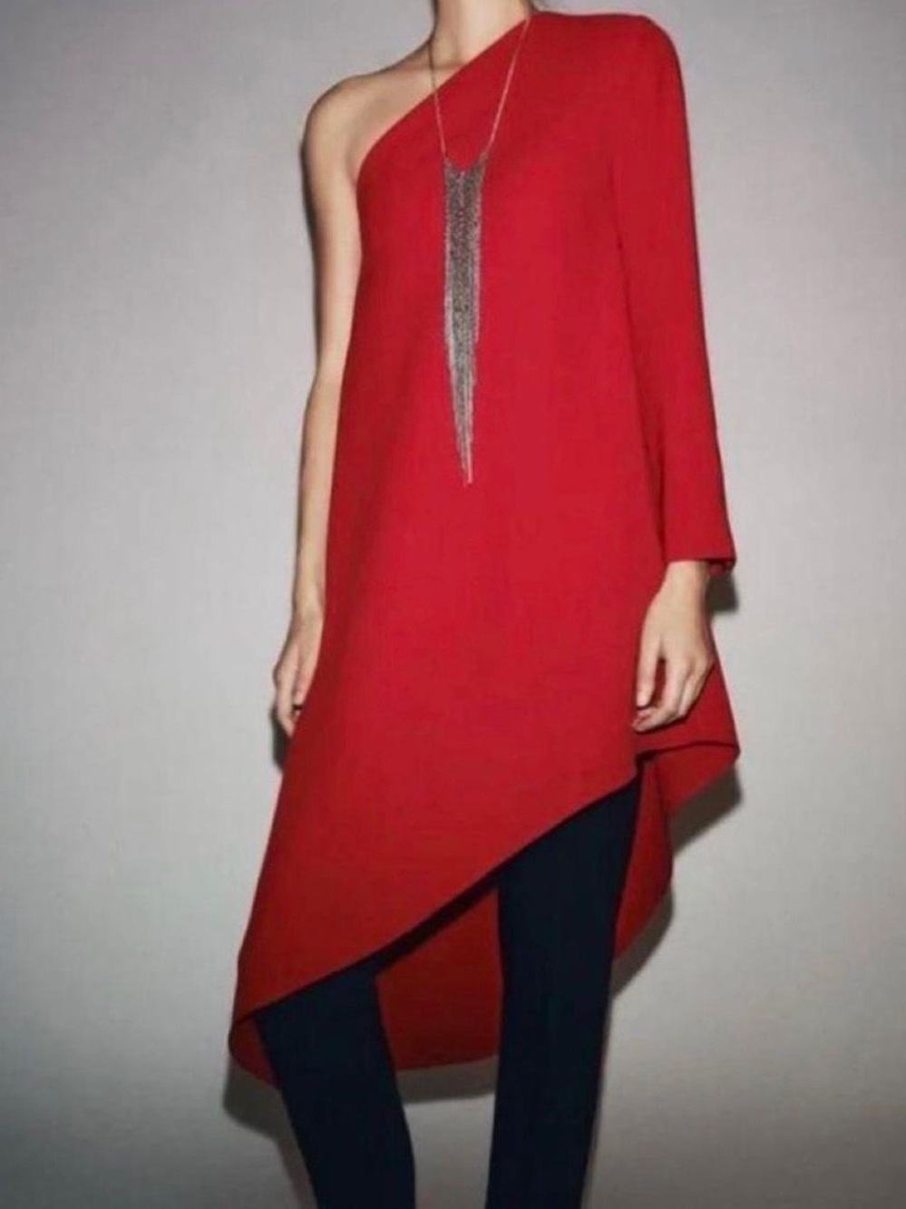 Zara Red One-Shoulder Asymmetric Dress